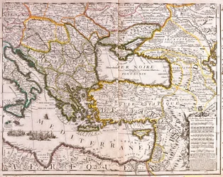 Mapa dos países do Mediterrâneo Oriental e do Mar Negro, da Turquia e das províncias da Ásia Menor (gravura