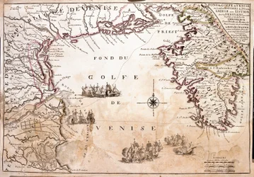 Mapa do Golfo de Veneza, Mar Adriático (Gravura