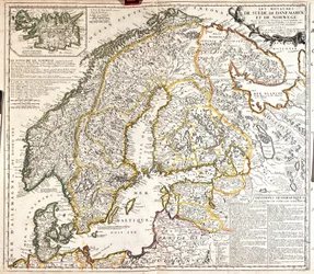 Mapa dos reinos da Noruega, Suécia e Dinamarca (Gravura