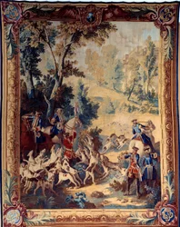 Hunt by Louis XV (1710-1774). Tapeçaria por Jean Baptiste Oudry (1686-1755)