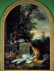 Ainda vida com jogo em uma paisagem, c.1730