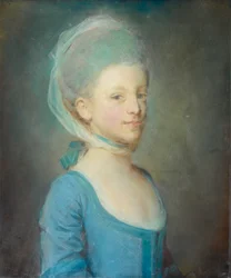 Retrato, jovem, mulher, desgastar, lenço, listrado, gaze