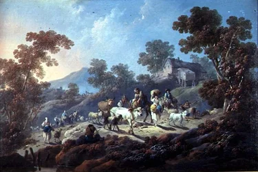 Uma paisagem arborizada rochosa (óleo sobre tela)