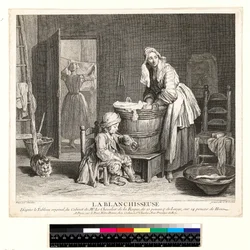 La Blanchisseuse, gravada por Charles Nicolas Cochin I (1688-1754) 1739 (gravura e gravação)