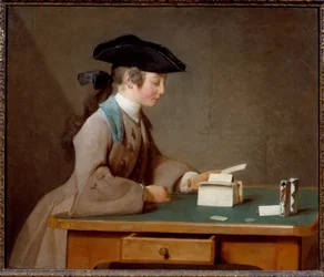 Le chateau de cartes ou le son de monsieur Le Noir Painting de Jean Baptiste Simeon Chardin (1699-1779) 1737 Sun. 0,6x0,71 m Londres, galeria nacional - The House of cards (ou o filho de Mister Noir) - Pintura de Jean Baptiste Simeon Chardin (1699-1779), ó