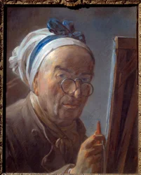 Auto-retrato no Easel Pastel Painting by Jean the Baptist Simeon Chardin (1699-1779) 1779