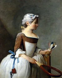 Menina com raquete de neve e volante, Jean Baptiste Siméon Chardin (1699 - 1779), pintura a óleo, Museu Uffizi, Florença. *