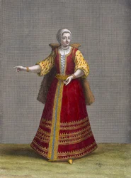 Uma mulher húngara, placa 77 de "Coleção de cem impressões representando as diferentes nações do Levante" por Charles de Ferriol, gravada por Jean-Baptiste Haussard (fl.1679-1749), 1707-08 (