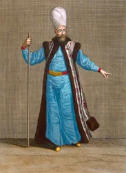 Capidgi-Bachi, placa 15 de "Coleção de cem impressões representando as diferentes nações do Levante" por Charles de Ferriol, gravada por Gerard Scotin (1671-1716), 1707-08 (gravura colorida