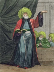 O Mufti, Mestre de Ouro da Lei, Placa 20 de Recueil de Cent Prints representando diferentes Nações do Levante das Pinturas Pintadas dapres Nature ..., gravada por Scotin, Gerard Jean Bapt