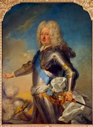 Retrato de Stanislas Leszcinski (1677-1766) Rei da Polónia, Duque de Lorena e Pintura de Bar de Jean Baptiste Van Loo (1684-1745) Sol do século XVIII. 1,33x1,13 m