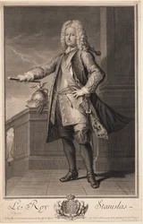 Stanislas Leszczynski (Leczinski), dit le Bienfaisant - Stanislaw I Leszczynski (1677-1766), Rei da Polónia - Van Loo, Jean Baptiste (1684-1745) - 1705 - Gravura em cobre - 53,5x33 - Colecção Privada