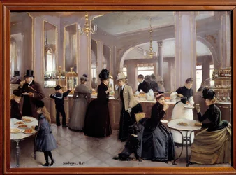 La passerie gloppe avenue des Champs Elysees. Pintura de Jean Beraud (1849 - 1935)