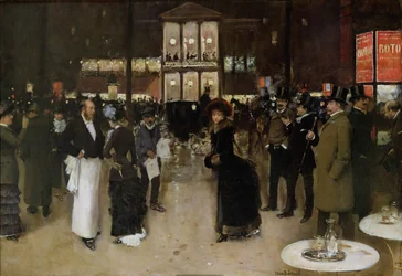 Boulevard Montmartre à noite, em frente ao Théâtre des Variétés, ca 1885.