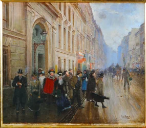 Alunos à saída do Conservatório, a Academia de Música de Paris (pintura sobre tela)