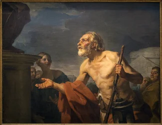 Diogene a pedir a almona para as estátuas. (Sinope Diogene chamado cínico, por volta de 413-around 327 AC). Pintura de Jean Bernard Restout (1732-1797), Oil On Canvas