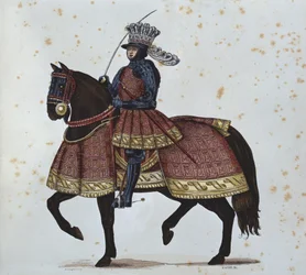 Luís XII entrando em Gênova, gravado por Gautier após uma ilustração nas "Horas de Ana da Bretanha", 1515-20