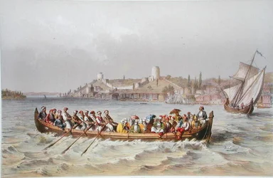 Um ferry boat no Bosphorous, ilustração de 