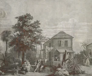Family Time, painel de papel de parede da série "Paul et Virginie", de Dufour & Cie, c.1823