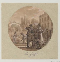 Projeto para um Prato de Porcelana Pintado, Les Greffes (Enxertos) do Service de la Culture des Fleurs (Serviço de Cultivo de Flores)
