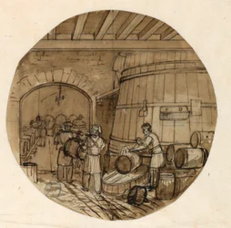 Design para um prato de porcelana, interior da cervejaria para o Sevres Industrial Arts Service