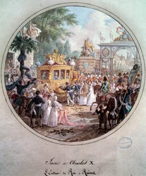 Entrada do Rei Carlos X em Reims, Maio de 1825. Gravura de Jean Charles Develly (1783-1849)