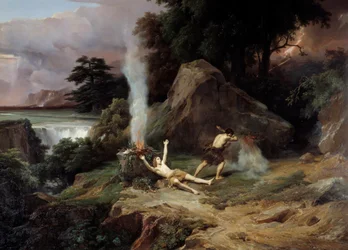 A morte de Abel Caim, ciumento, mata o seu irmão Abel. Pintura de Jean Charles Remond (1795-1875) 1838 Sol. 2,65x3,98 m Montpellier musee Fabre