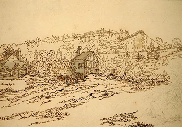 O Pavillon de Musique de la Comtesse du Barry em Louveciennes, Paris (lápis, caneta e tinta com aguarela sobre papel)