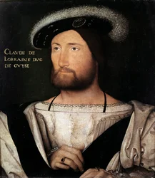 Retrato de Claude de Lorraine, Duque de Guise, pintura de Jean Clouet, conservado na Galeria Palatino no Palácio Pitti, Florença - Arte Renascentista: Retrato de Claude de Lorraine, Duque de Guise (1496-1550). Pintura de Jean Clouet (1475-1541), Óleo sobre