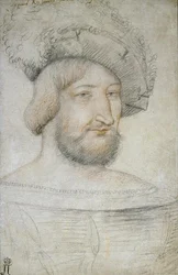 Retrato de Francisco I (1494-1547), Rei de França par Clouet, Jean (c. 1485-1541). Giz preto e sangue sobre papel, tamanho : 29,3x19,1, Primeira metade do 16º cen., Eremitério do Estado, São Petersburgo.