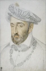 Retrato do Rei Henrique II de França par Clouet, Jean (c. 1485-1541). Giz preto e sangue sobre papel, tamanho : 33,1x21,8, meados do 16º cen., State Hermitage, São Petersburgo.