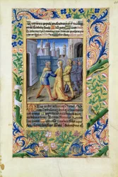 Senhora Lat. QvI126 f.45 Judith sendo tomada pelos assírios, do Livro de Horas de Louis d&39;Orleans, 1490