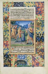 Ms. Lat. Qv126 fol.21 Irmãos Josephs mostrando ao pai a prova de que Joseph está morto, do Livro de Horas de Louis d&39;Orleans, 1490