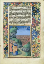 Ms. Lat. Qv126 fol.26 Moisés e os israelitas observando os egípcios se afogarem no mar, do Livro das Horas de Louis d&39;Orleans, 1490