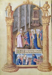 Ms. Lat. Qv12s fol.33v Apresentação do Menino Jesus no templo, do Livro de Horas de Louis d&39;Orleans, 1490