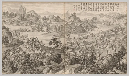 Batalha de Kulongkui: das cenas de batalha do Quelling of Rebellions, c. 1765-1774.