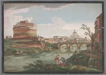 Vista do Castelo dos Anjos e da Ponte dos Anjos sobre o Rio Tibre em Roma
Roma moderna (título sobre o objecto)