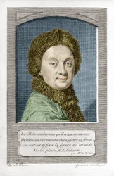 Pierre Louis Moreau de Maupertuis, astrônomo (1698 - 1759), gravada por J. Daullé em 1755