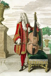 Gentleman tocando violoncelo, publicado c.1688-90