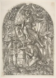 São João vê sete castiçais de ouro, do Apocalipse.