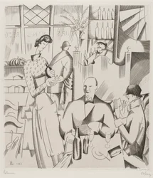 Jantar no Bisto (Jantar no Bistrô), 1923 (gravura em papel de palha)
