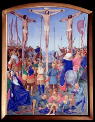 Crucificação. Miniatura retirada de "O Livro de Horas de Etienne Chevalier" de Jean Fouquet (1420-1477/1481)