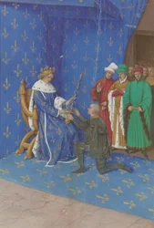 Entrega da espada de condestável a Bertrand du Guesclin - Iluminura (século XV)