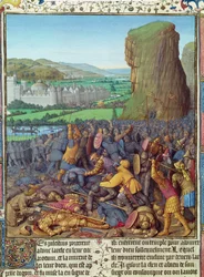 Fr. Pe 247 fol.110 Vitória dos israelitas sobre os filisteus, ilustração de &39;Antiquites Judaiques&39;, c.1470