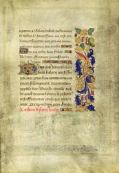 São Verano, exorcizando o possuído no corredor norte da Catedral de Notre-Dame de Paris, verso, do &39;Heures d&39;Etienne Chevalier&39;, 1452-60