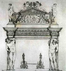 Lareira do Salão dos Embaixadores, no Palácio Ducal, em Veneza, de "Arte e Indústria", publicado por Delatre, Paris