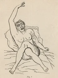 Epilepsia histérica, ataque, contorções, figo. 1 de &39;Iconografia fotográfica de La Salpetriere&39; de Bourneville e P. Regnard, Paris, 1876