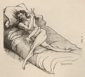 Epilepsia histérica, ataque, contorções, figo. 3 de &39;Iconografia fotográfica de La Salpetriere&39; de Bourneville e P. Regnard, Paris, 1876