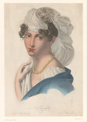 Mulher com brinco de ouro, colar e véu branco La Légéreté (título no objeto)