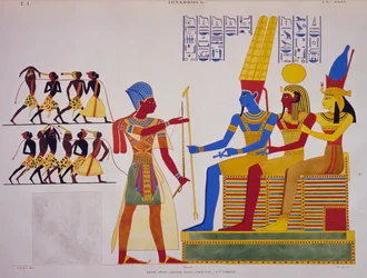 Ramesses II antes da Tríade, fresco do muro leste do grande salão de Abu Simbel, de Monumentos do Egipto e Núbia